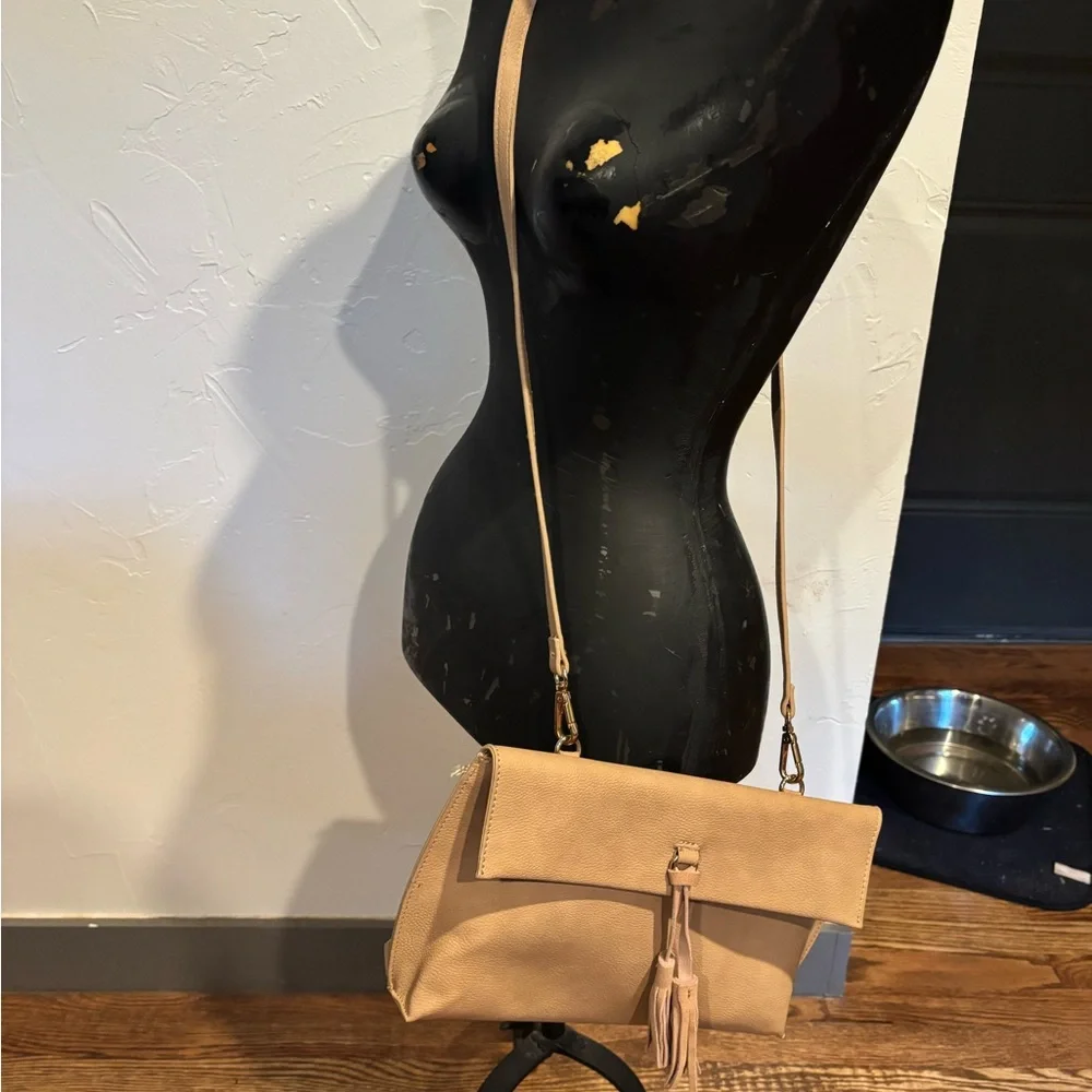 Anthropologie Envelope Tassel Crossbody Bag in Tan